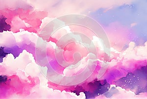 Abstract pink clouds in the sky watercolor background