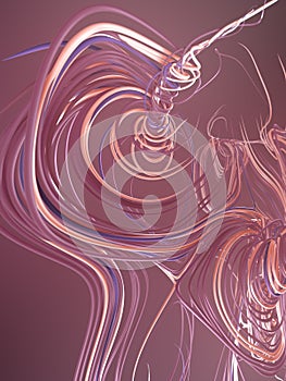 Interlacing abstract pink colored curves. Computer generated geometric pattern. 3D rendering