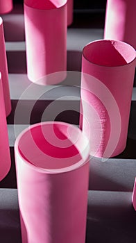 Abstract pink cylinders with shadows