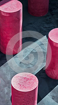 Abstract pink cylinders on textured surface