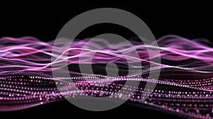 Abstract Pink Data Stream Wave On Black Background