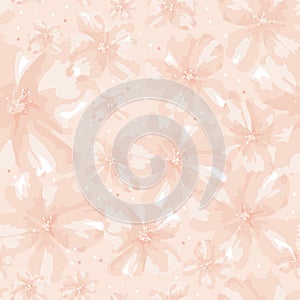 Abstract pink flowers on coral background