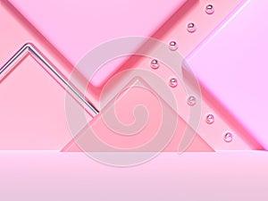 Abstract pink geometric shape wall blank floor colorful scene 3d render