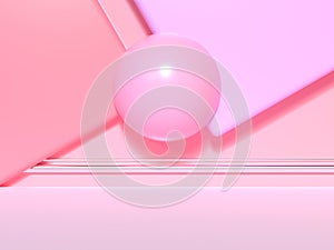 Abstract pink geometric shape wall blank floor colorful scene 3d render