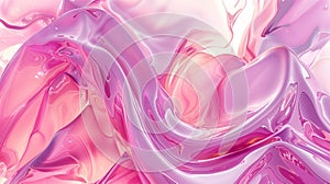 Abstract pink glossy background with soft smooth waves of liquid, splashes of transparent jelly