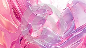 Abstract pink glossy background with soft smooth waves of liquid, splashes of transparent jelly