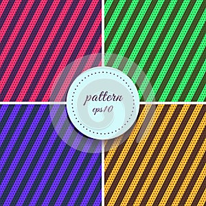 Abstract pink, green, blue, yellow color stripes diagonal lines pattern with polka dot background retro style