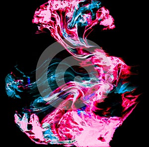 Abstract pink and greenish blue and white watercolor colorful background and Paint strokes isolated on black