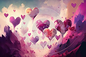 Abstract pink hearts background, with a painted textured effect.