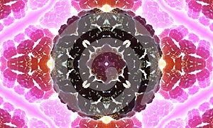 Abstract pink kaleidoscope background. Beautiful mandala texture. Unique kaleidoscope design. Flowers pattern illustration