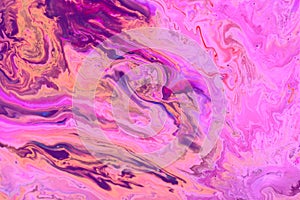 Abstract pink marble background. The lines and waves of acrylic paint create an interesting structure.