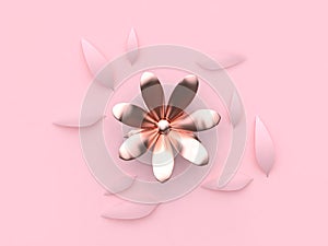 abstract pink metallic-rose gold flower minimal pink background 3d render