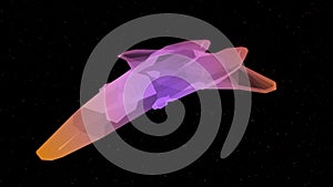 Abstract pink military aircraft formation and rotation on black background. Animation. Colorful gradient plane spinning
