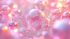 Abstract Pink Molecular Structure with Glowing Elements. Generative AI