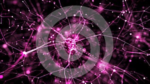 Abstract Pink Neural Network Connection Background. Artificial Intelligence, Neurons, Data Analysis, Deep Learning