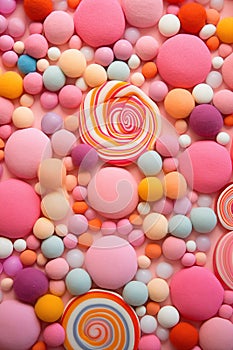 Abstract pink pattern of big and small soft fabric balls.