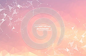 Abstract Pink Polygonal Space Background with Connecting Dots and Lines. Geometric Polygonal background molecule and communication