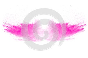 Abstract pink powder explosion on white background