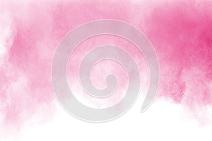 Abstract pink powder explosion on white background.