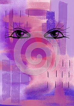 Abstract pink and purple background with eyes