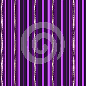 Abstract pink, purple and gold stripes with diamonds on dark purple background.