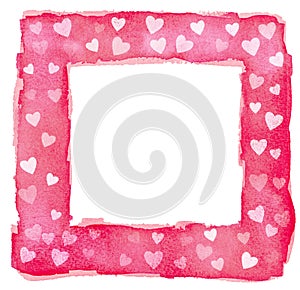 Abstract Pink Red and White Watercolor Hearts Square Frame Border