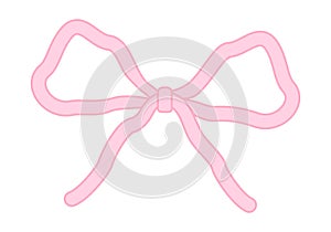 Abstract pink ribbon bow. Vector flat design with bow in retro style. Coquette and balletcore aesthetic. Pink bow ribbon