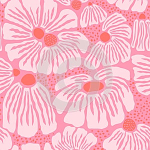 Abstract pink style floral seamless pattern. Hand drawn big flowers texture. Great for fabric, textile, wallpaper. Vector