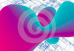 Abstract Pink and Teal Fluid Waves Background