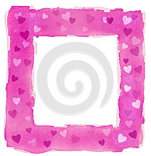 Abstract Pink Watercolor Hearts Square Frame Border