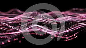 Abstract Pink Waves, Dotted Particle Streams On Black Background - Data Visualization