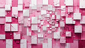 Abstract Pink and White Cracked Cube Mosaic Background