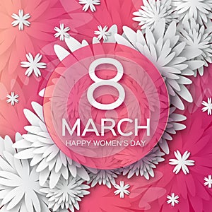 Abstract Pink White Floral Greeting card - International Happy Women's Day - 8 March holiday background
