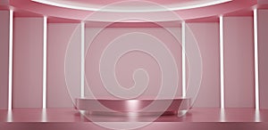 Abstract pink and white neon lights with studio backdrops. LED light. 3D render pink Blank display or clean room for showing