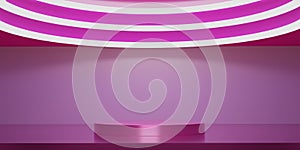 Abstract pink and white neon lights with studio backdrops. LED light. 3D render pink Blank display or clean room for showing