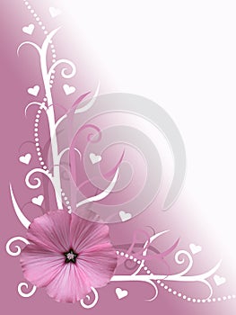 Abstract pink and white valentines day card flower design background illustration with hearts