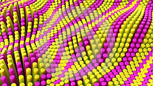 Abstract pink yellow lines background with cylinders. Ceramic round tiles. Geometry pattern. Random cells. Polygonal glossy