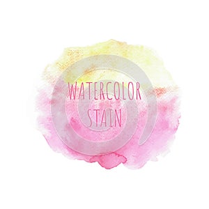 Abstract pink and yellow watercolor on white background. Colored splashes on paper. Hand drawn illustration