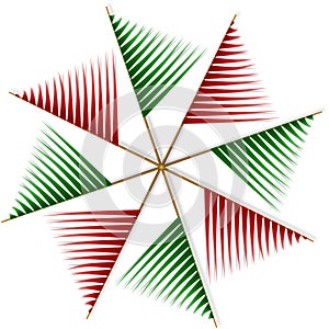 Abstract pinwheel from red and green strips