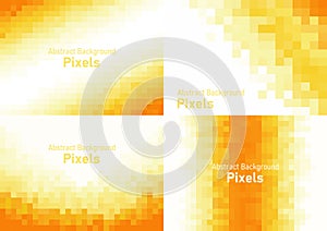 Abstract pixels disintegrate pattern, geometric mosaic background set, yellow color gradient, vector illustration template for photo