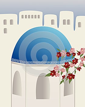 Abstract places, villages, small streets, old towns in Santorini, Greece in blue colors. Blue Dome Churches of Oia. Travel Vector