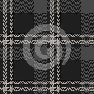 Abstract plaid pattern in dark grey. Herringbone textured seamless Scottish tartan check for scarf, flannel shirt, blanket, dress.