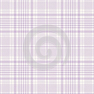 Abstract plaid pattern glen in soft lilac purple and off white. Seamless tweed illustration for dress, jacket, skirt, blanket.