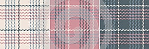 Abstract plaid pattern set in grey, pink, beige for spring autumn winter. Seamless hounds tooth tartan check vector print.