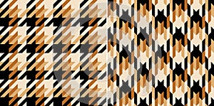 Abstract plaid pattern tweed in beige, gold, brown, black for spring autumn winter. Seamless neutral houndstooth tartan check vect