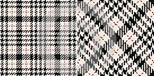 Abstract plaid pattern tweed in black, red, off white for dress, jacket, coat, skirt, scarf. Seamless goose foot tartan.