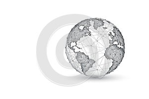 Abstract planet Earth globe map concept banner made of black lines and dots isolated on white