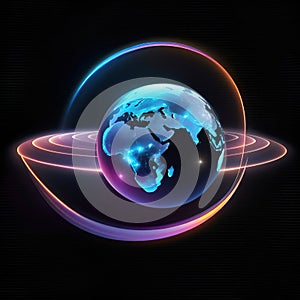 Abstract planet earth with glowing lines on dark background.Glowing planet earth with glowing lines on dark background.