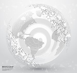 Abstract planet earth with polygonal connecting dots and lines