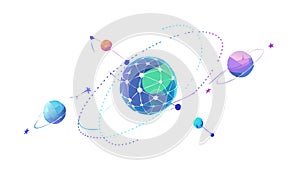Abstract Planet with Orbiting Elements, vector design Generative AI